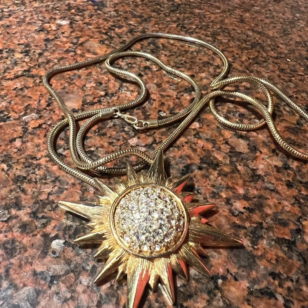Vintage Swarovski Starburst Necklace Swan Mark 32” - Picture 2 of 5